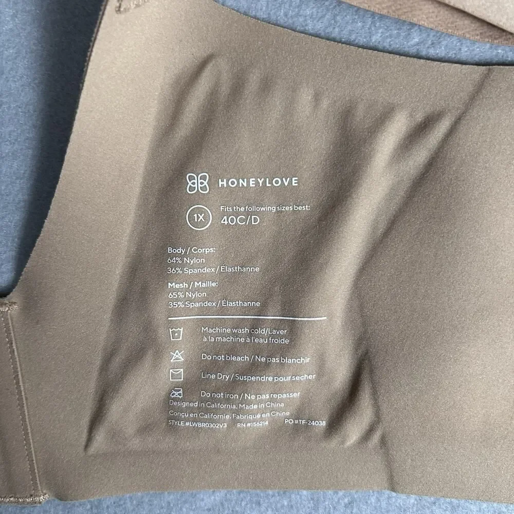 HoneyLove Crossover Bra Size 1X 40 C/D Beige Lined Wireless Comfort Multiway